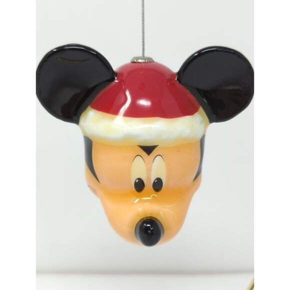 Disney Glossy Decoupage Mickey Mouse Head Santa Ornament - Picture 1 of 5